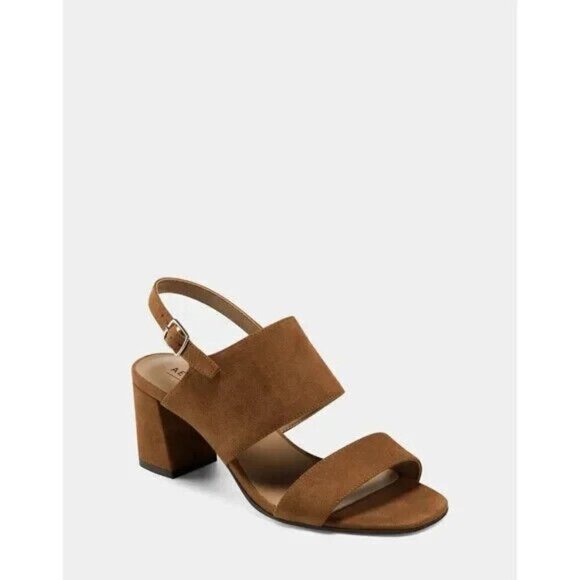 AEROSOLES "Emmex" tan faux suede block heel ankle strap Women  NEW sandal - Picture 1 of 9